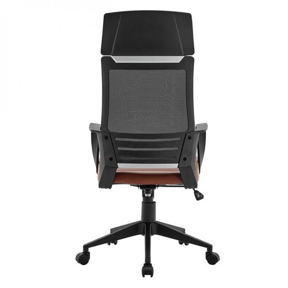 Πολυθρόνα διευθυντή "BF2500" από ύφασμα mesh/PVC/PU σε μαύρο/καφέ χρώμα 58x62x116