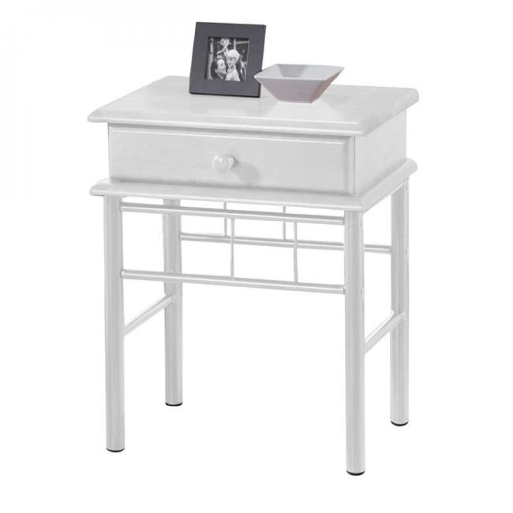 Κομοδίνο "FLORA" από μέταλλο/ξύλο σε λευκό χρώμα 33x45x59