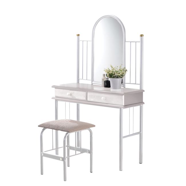 Κονσόλα με σκαμπό "FLORA" από μέταλλο/ξύλο σε χρώμα λευκό/μπεζ 90x37x148