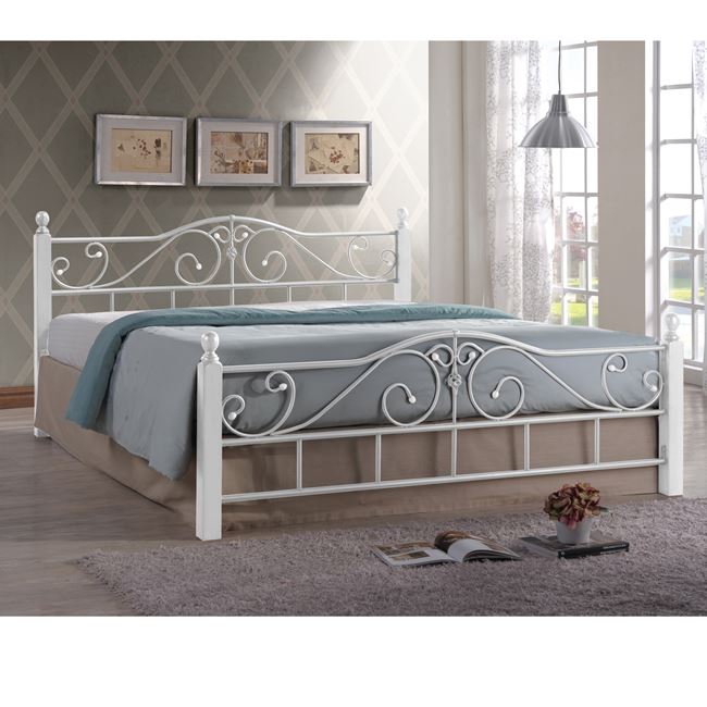Κρεβάτι "ADELE" διπλό από μέταλλο/ξύλο σε λευκό χρώμα 165x211x92