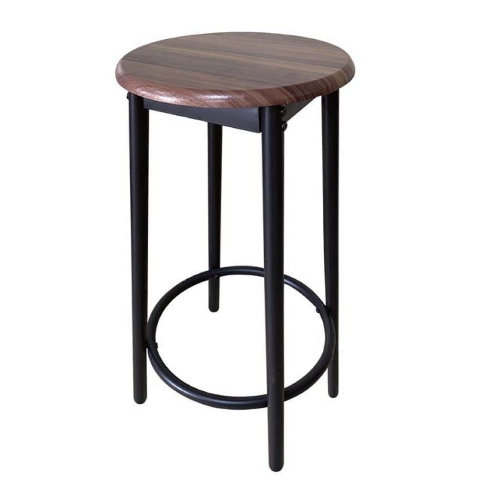 Σκαμπό-μπαρ "MAYER" από μέταλλο/mdf σε χρώμα καρυδί 33x33x75