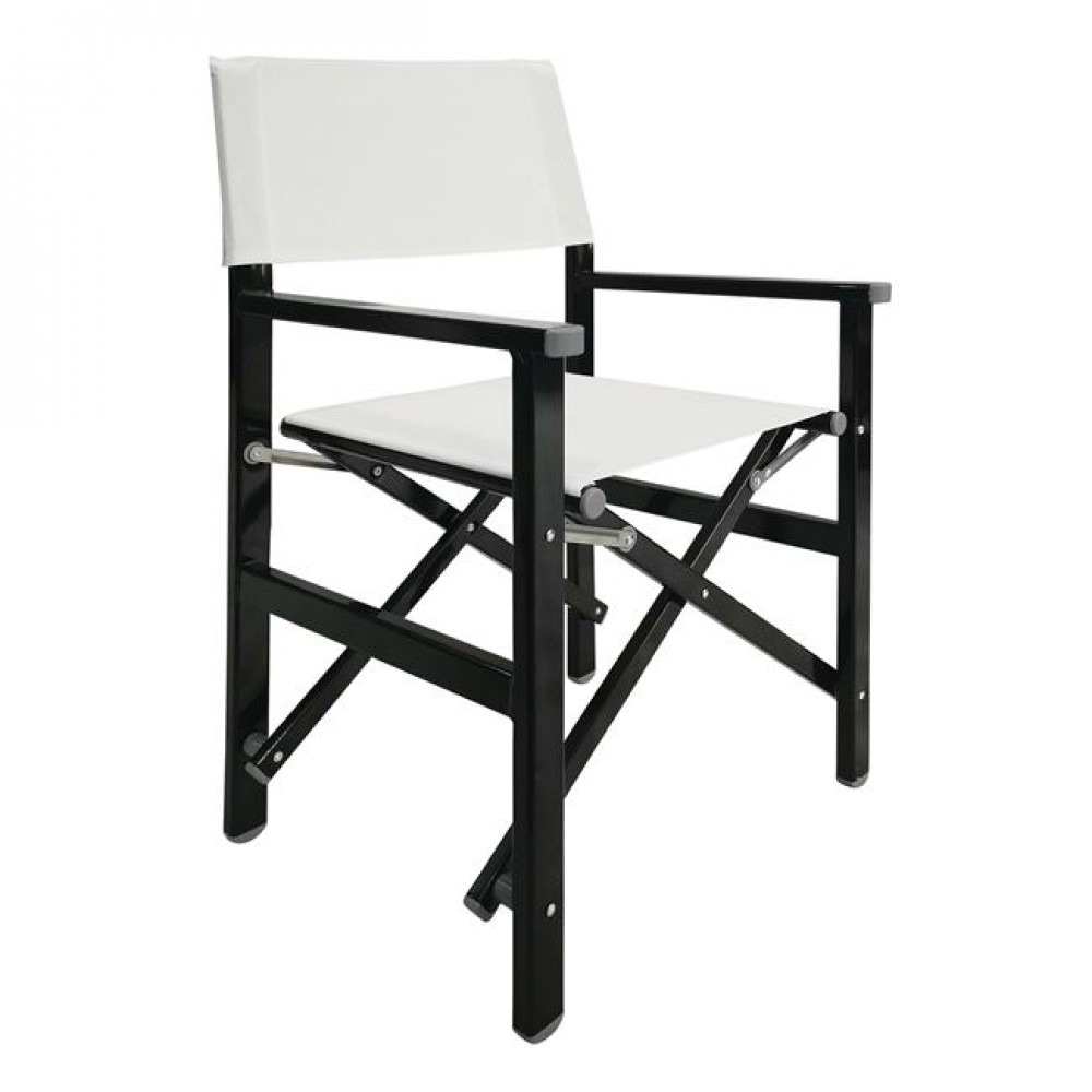 Πολυθρόνα σκηνοθέτη από αλουμίνιο/textilene σε μαύρο/άσπρο χρώμα 54x50x88