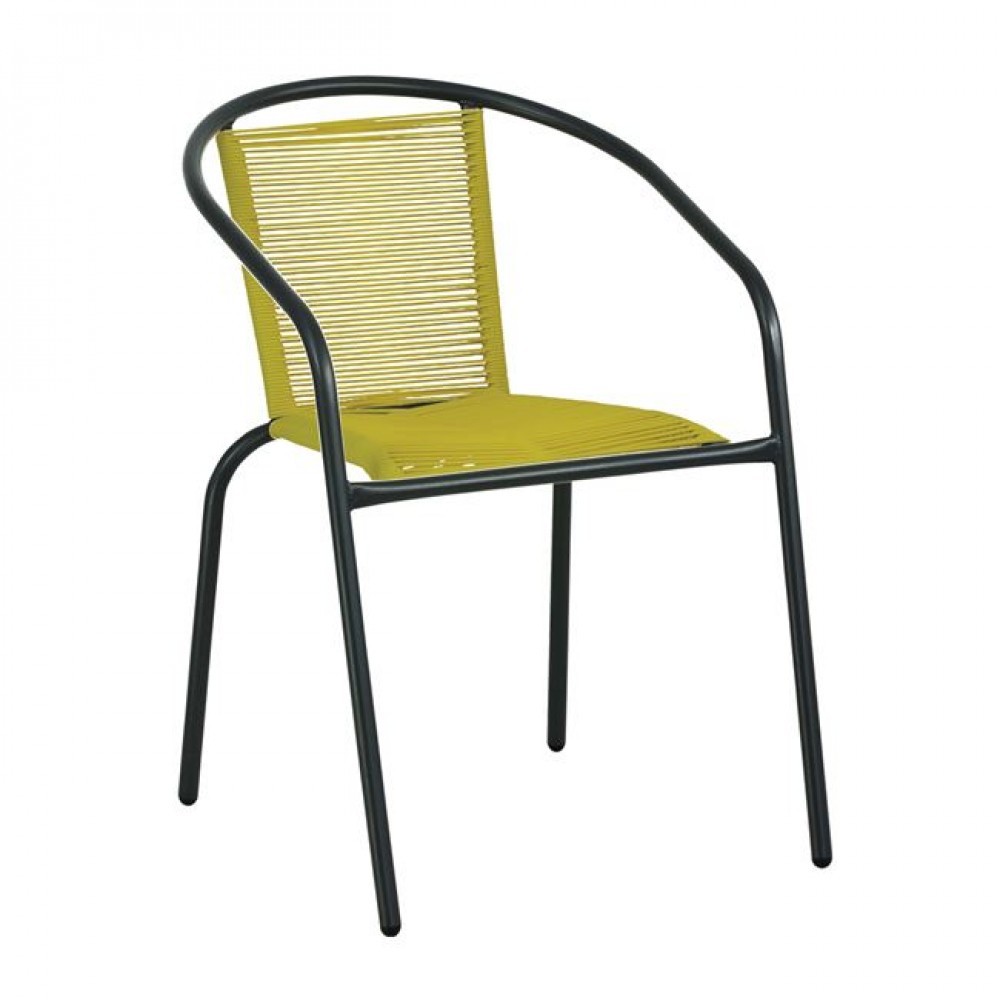 Πολυθρόνα κήπου "FUNKY" από μέταλλο/κορδόνι σε μαύρο/κίτρινο χρώμα 53x65x76