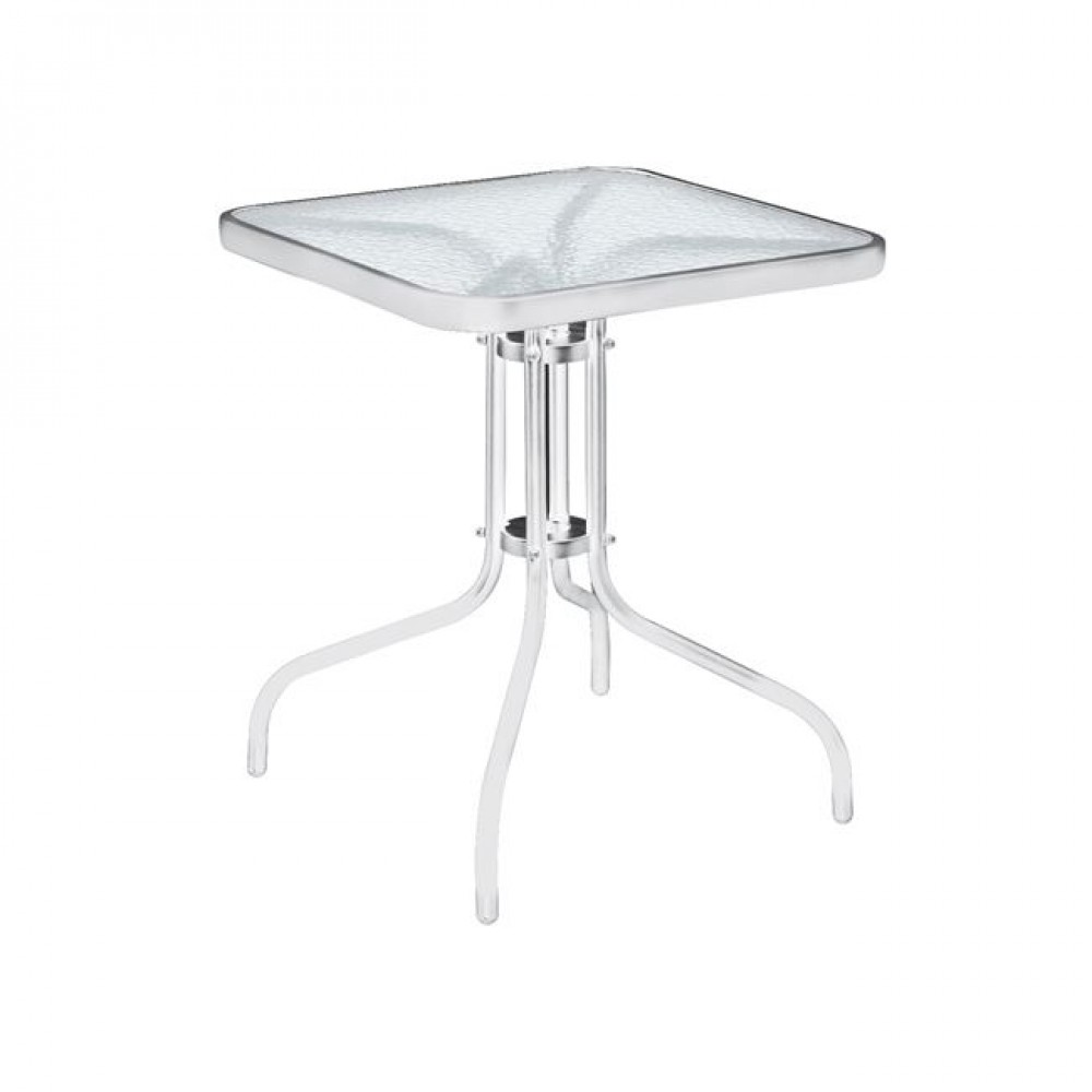 Τραπέζι κήπου "BALENO" από μέταλλο/γυαλί σε λευκό χρώμα 70x70x70