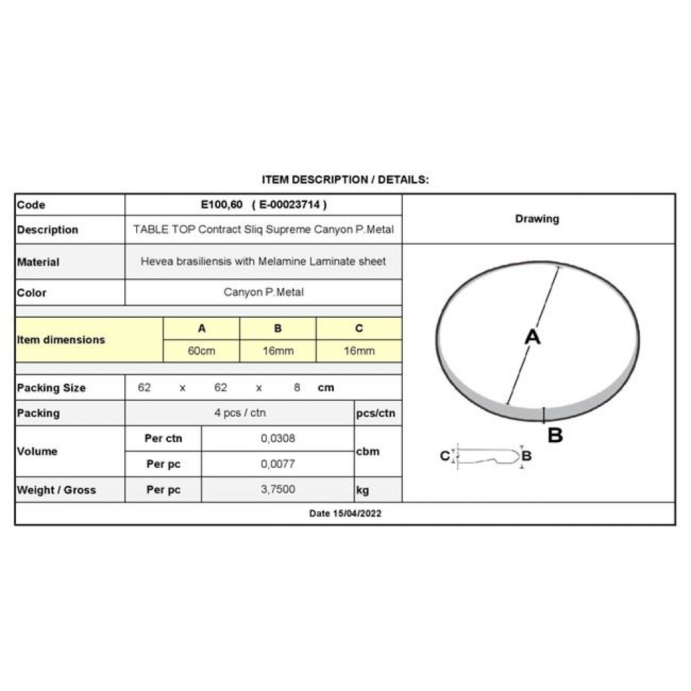 Επιφάνεια τραπεζιού "CONTRACT" από laminate πολύχρωμο Φ60x1.6