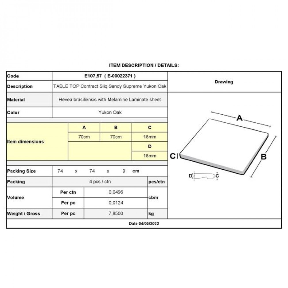 Επιφάνεια τραπεζιού "CONTRACT" από laminate σε καρυδί χρώμα 70x70x1.8