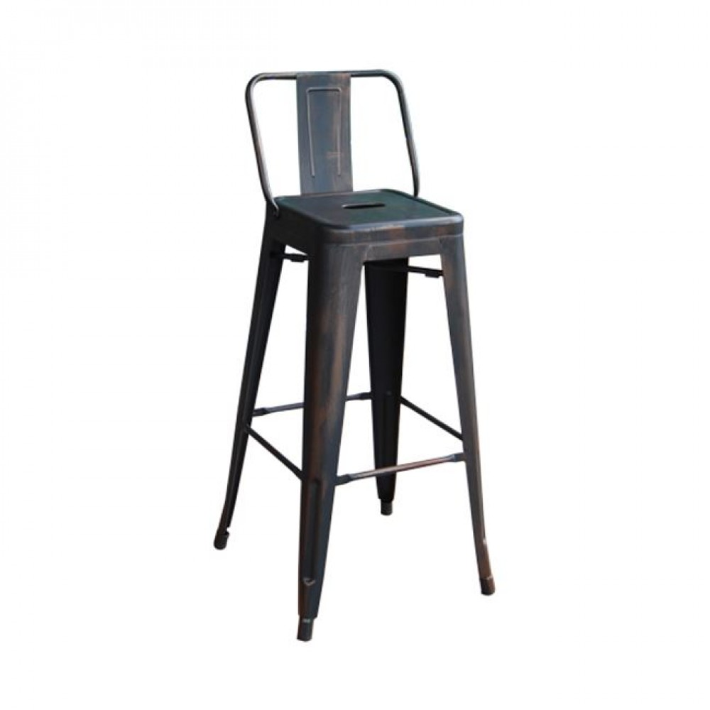 Σκαμπώ μπαρ "RELIX" με πλάτη μεταλλικό σε χρώμα αντικέ μαύρο 43x43x100