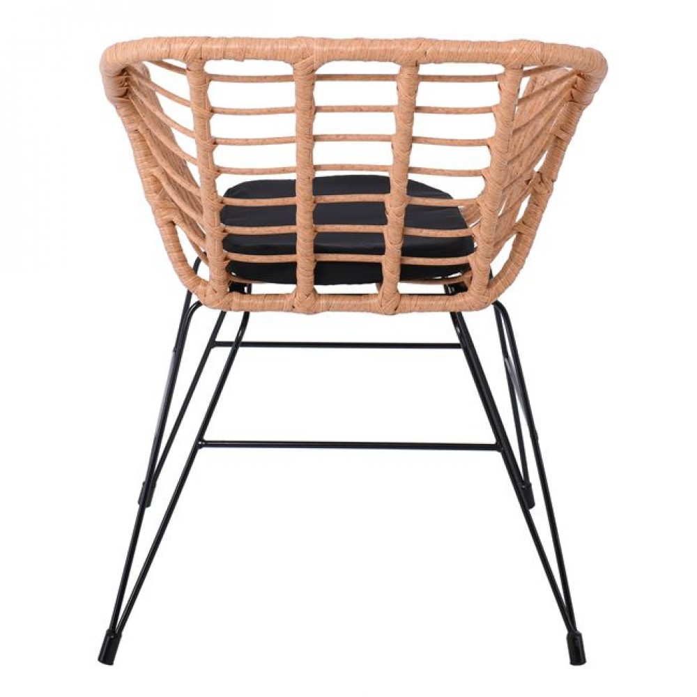 Πολυθρόνα κήπου "SALSA-D" από wicker-μέταλλο σε φυσικό-μαύρο χρώμα 59x56x77