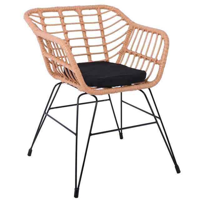 Πολυθρόνα κήπου "SALSA-D" από wicker-μέταλλο σε φυσικό-μαύρο χρώμα 59x56x77