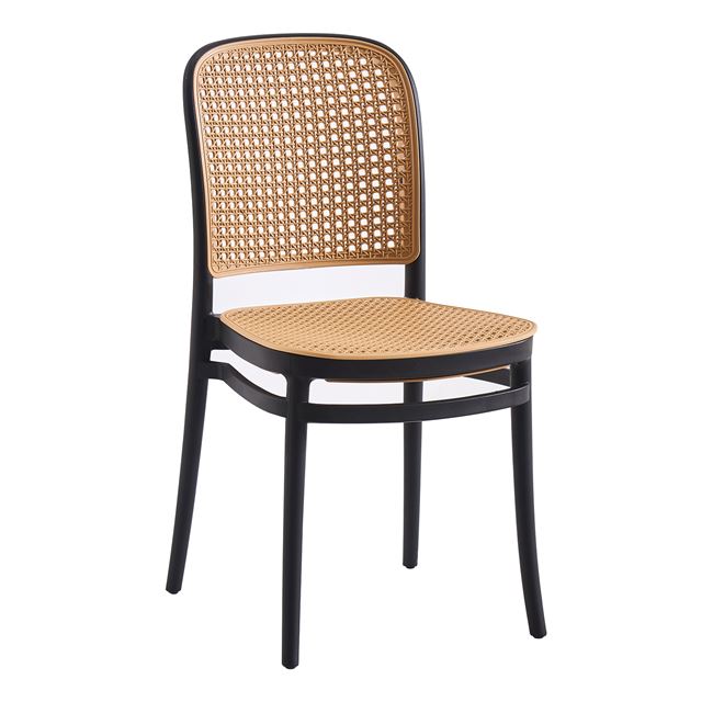 Καρέκλα εξωτερικού χώρου "FLORENCE" από PP/rattan σε μαύρο/μπεζ χρώμα 41x41x83