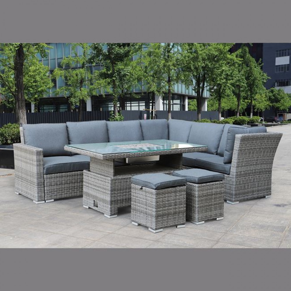 Σετ εξωτερικού χώρου "BOOZER" 5τμχ από αλουμίνιο/wicker σε γκρι χρώμα 204x76x83