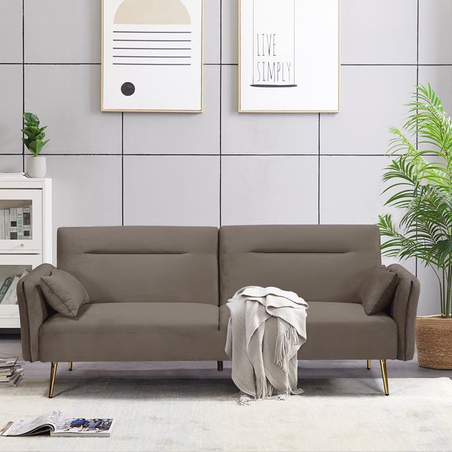 Καναπές κρεβάτι ''FLICK'' από ύφασμα velure σε χρώμα καφέ 211x87x81