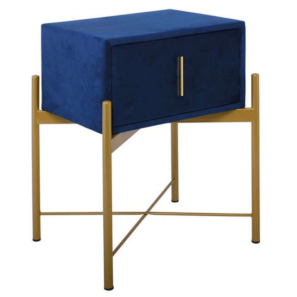 Κομοδίνο "PASSION" από βελούδο σε χρώμα μπλε 51x40x65