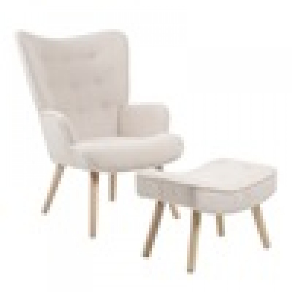 Πολυθρόνα/υποπόδιο "ALMA" από ύφασμα σε χρώμα φυσικό/λευκό 69x76x97