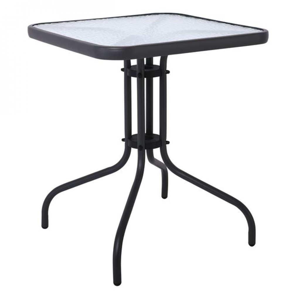 Τραπέζι κήπου "BALENO" από μέταλλο/γυαλί σε ανθρακί χρώμα 70x70x70