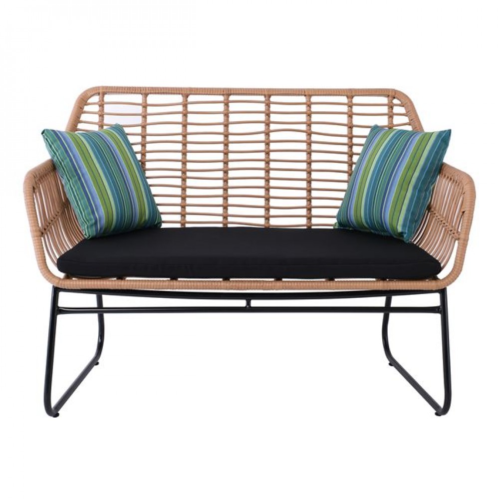 Καναπές κήπου "SALSA" από μέταλλο/wicker σε χρώμα φυσικό/μαύρο 120x70x86