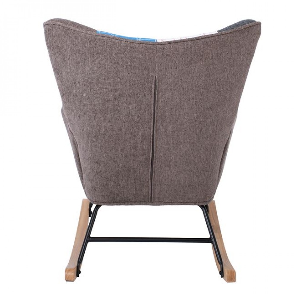 Πολυθρόνα-μπερζέρα "ALMA" κουνιστή από ύφασμα σε χρώμα φυσικό/πολύχρωμο 69x76x97