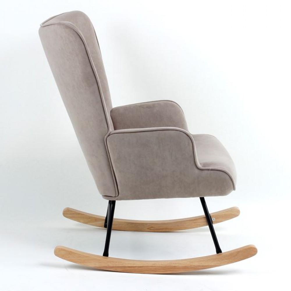 Πολυθρόνα-μπερζέρα "ALMA" κουνιστή από ύφασμα σε χρώμα φυσικό/καφέ 69x76x97