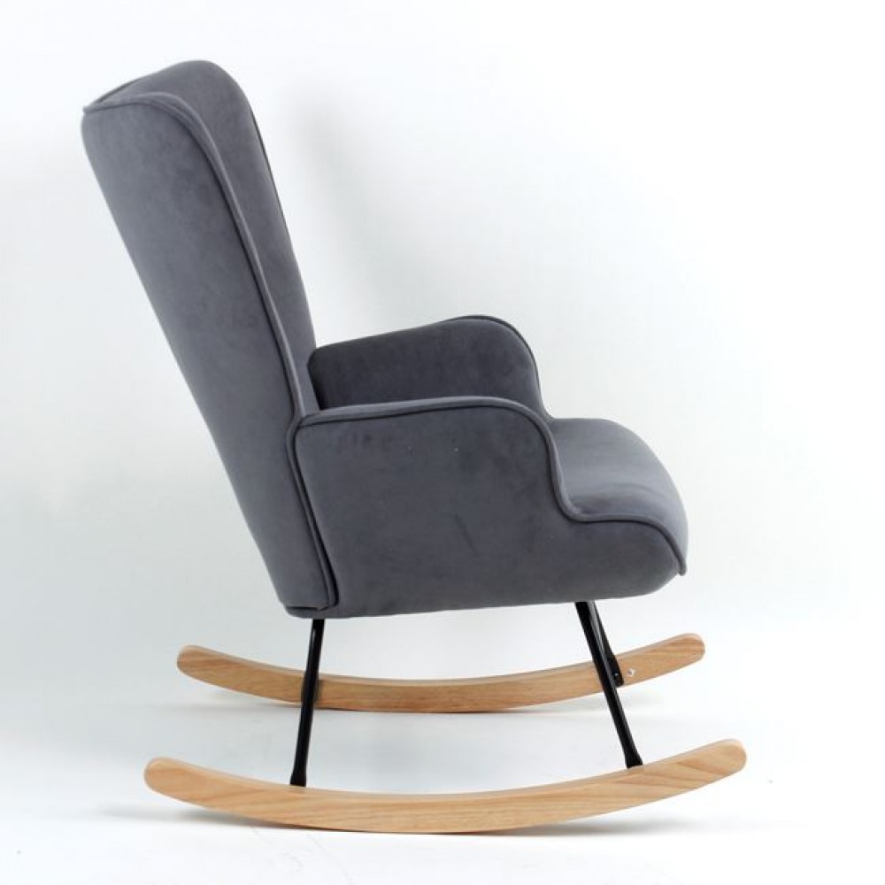 Πολυθρόνα-μπερζέρα "ALMA" κουνιστή από ύφασμα σε χρώμα φυσικό/γκρι 69x76x97