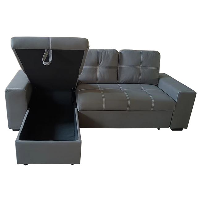 Καναπές-κρεβάτι με γωνία αναστρέψιμη "MONTREAL" από ύφασμα σε χρώμα γκρι 246x157x94
