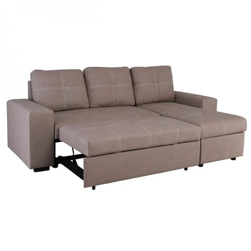 Καναπές-κρεβάτι με γωνία αναστρέψιμη "MONTREAL" από ύφασμα σε χρώμα καπουτσίνο 246x157x94