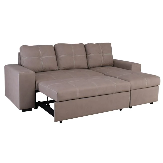 Καναπές-κρεβάτι με γωνία αναστρέψιμη "MONTREAL" από ύφασμα σε χρώμα καπουτσίνο 246x157x94