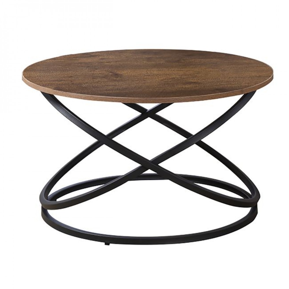 Τραπεζάκι σαλονιού "TORRE" από μέταλλο σε χρώμα μαύρο/καρυδί Φ79x46