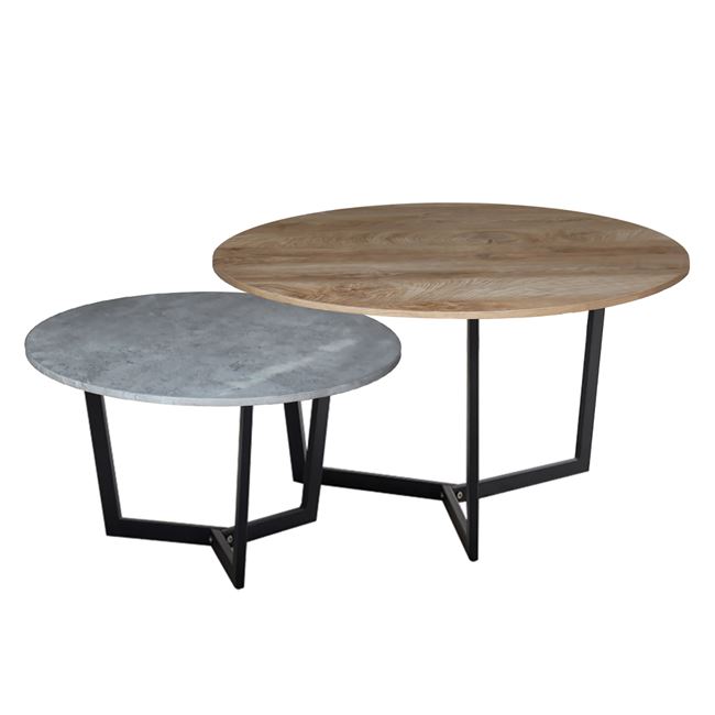 Σετ δύο τραπεζάκια σαλονιού "TEDDY" από μέταλλο σε χρώμα μαύρο/καρυδί/τσιμέντο Φ80x45