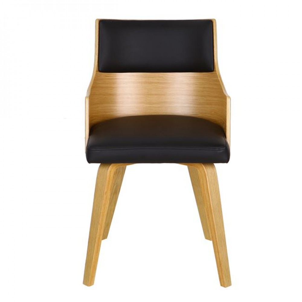 Πολυθρόνα "EMERSON" ξύλινη/pu σε χρώμα  φυσικό/μαύρο 48x53x79