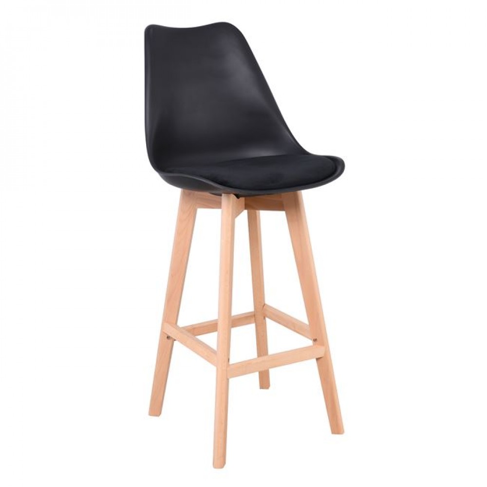 Σκαμπό μπαρ "MARTIN" από από ξύλο/PP σε χρώμα φυσικό/μαύρο 49x54x111