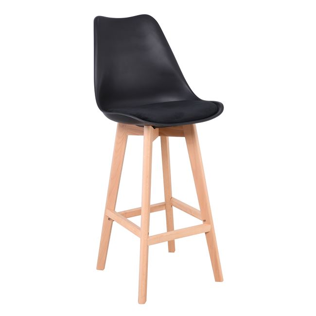 Σκαμπό μπαρ "MARTIN" από από ξύλο/PP σε χρώμα φυσικό/μαύρο 49x54x111