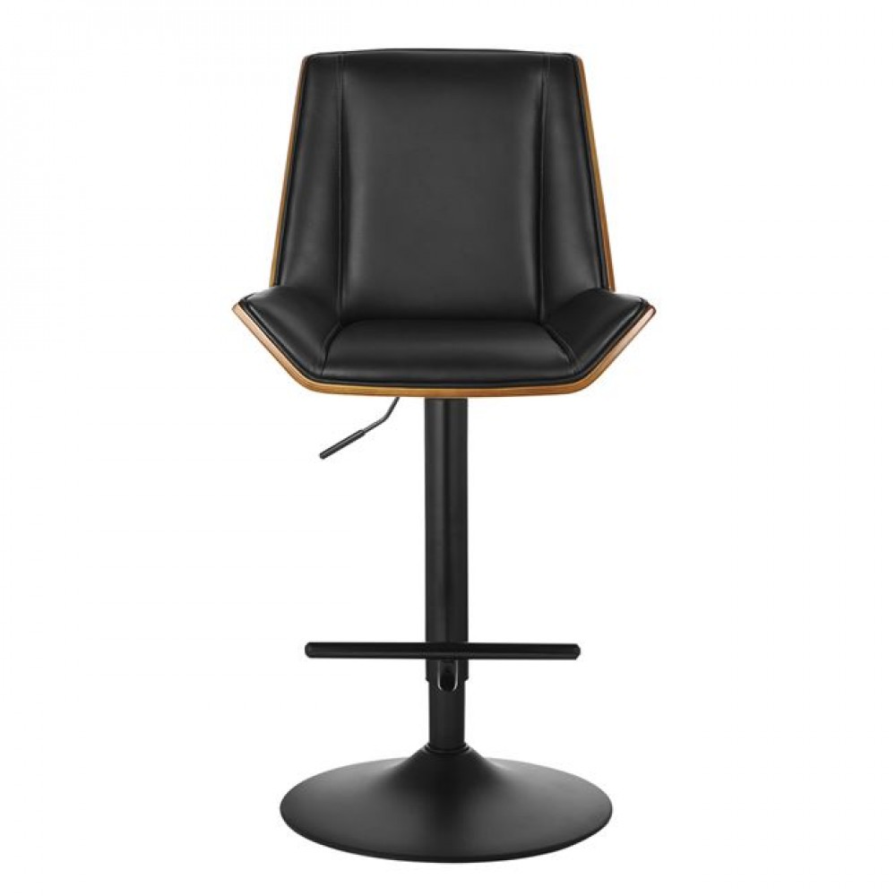 Σκαμπό μπαρ "NUMAN" από μέταλλο/pu σε χρώμα μαύρο/καρυδί 52x50x62