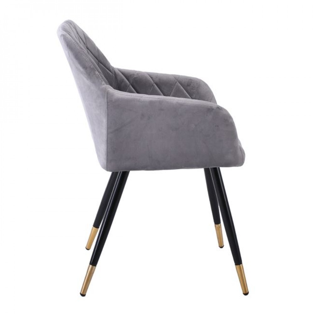Πολυθρόνα "RENA" από βελούδο/μέταλλο σε χρώμα γκρι/μαύρο 53x59x85