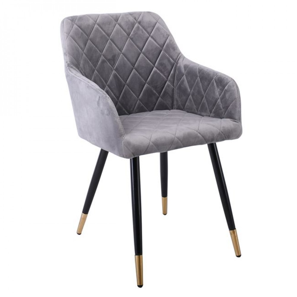 Πολυθρόνα "RENA" από βελούδο/μέταλλο σε χρώμα γκρι/μαύρο 53x59x85