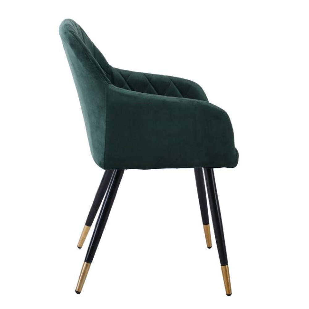 Πολυθρόνα "RENA" από βελούδο/μέταλλο σε χρώμα forest green/μαύρο 53x59x85
