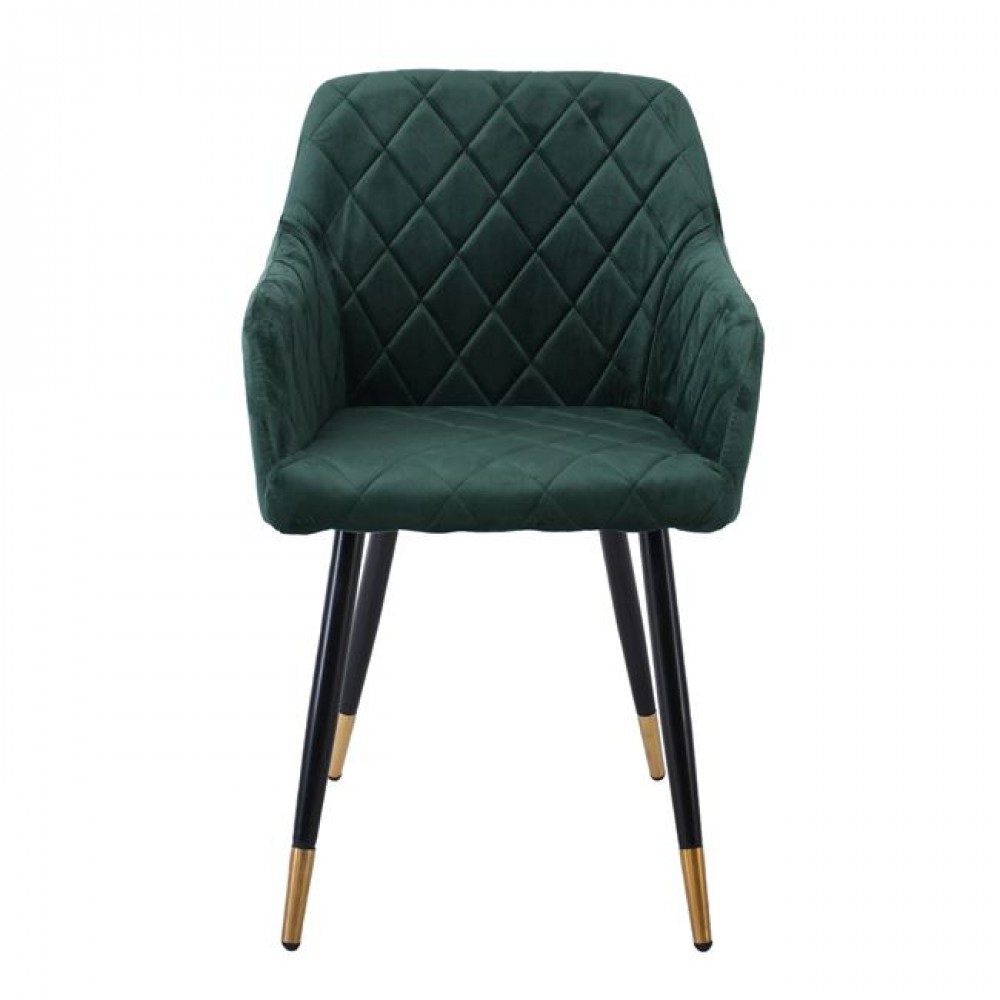 Πολυθρόνα "RENA" από βελούδο/μέταλλο σε χρώμα forest green/μαύρο 53x59x85