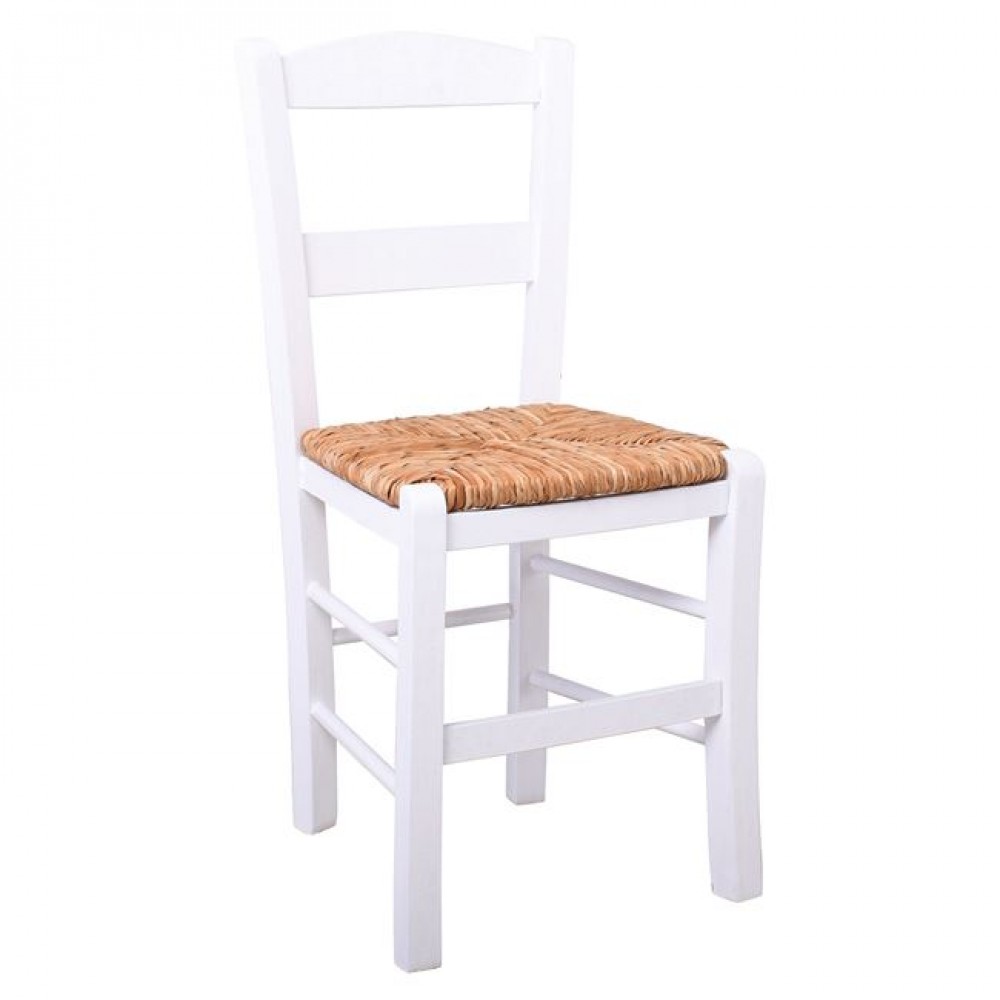 Καρέκλα "ΣΥΡΟΣ" από ξύλο/ψάθα σε χρώμα φυσικό/λευκό 41x45x88