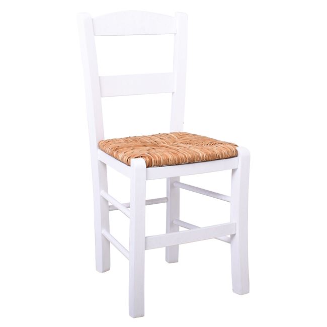 Καρέκλα "ΣΥΡΟΣ" από ξύλο/ψάθα σε χρώμα φυσικό/λευκό 41x45x88