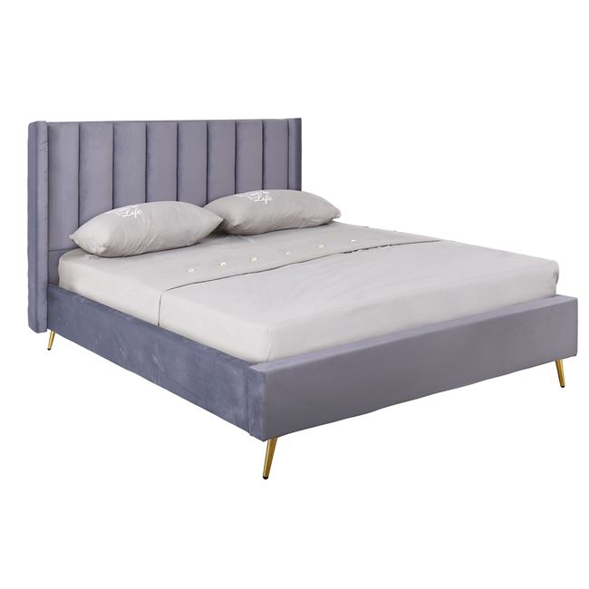 Κρεβάτι διπλό "PASSION" από βελούδο σε χρώμα γκρι 160x200