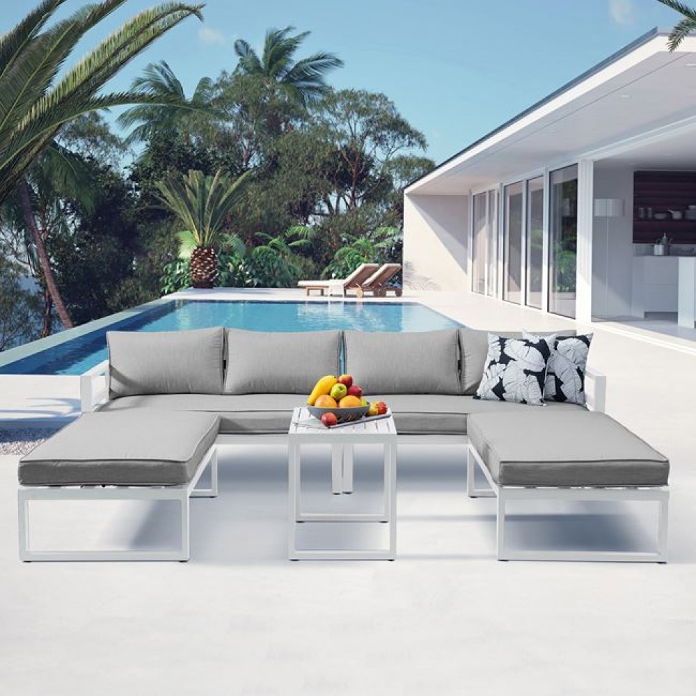 Σετ εξωτερικού χώρου "ORBEA" 4τμχ από αλουμίνιο σε χρώμα μπεζ/λευκό  250x68x60