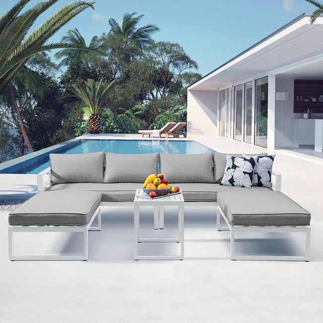 Σετ εξωτερικού χώρου "ORBEA" 4τμχ από αλουμίνιο σε χρώμα μπεζ/λευκό  250x68x60