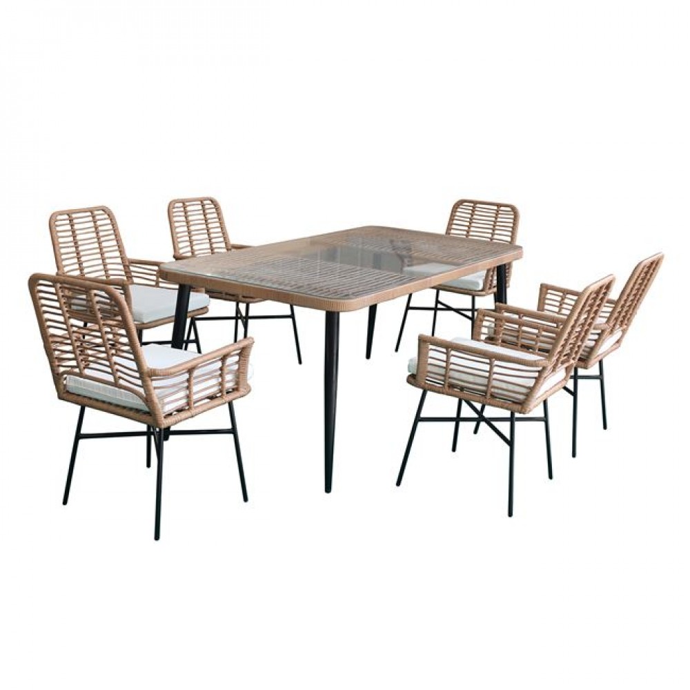 Σετ τραπεζαρίας "SALSA" από μέταλλο/wicker σε χρώμα μαύρο/φυσικό 180x90x74