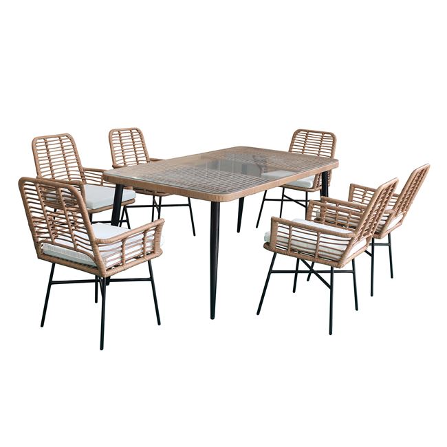 Σετ τραπεζαρίας "SALSA" από μέταλλο/wicker σε χρώμα μαύρο/φυσικό 180x90x74