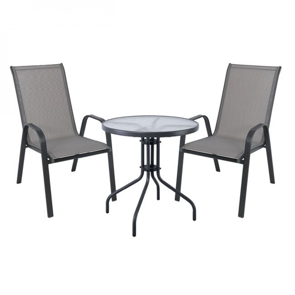 Σετ κήπου "RIO" μεταλλικό-Textilene σε χρώμα ανθρακί/γκρι Φ70x70