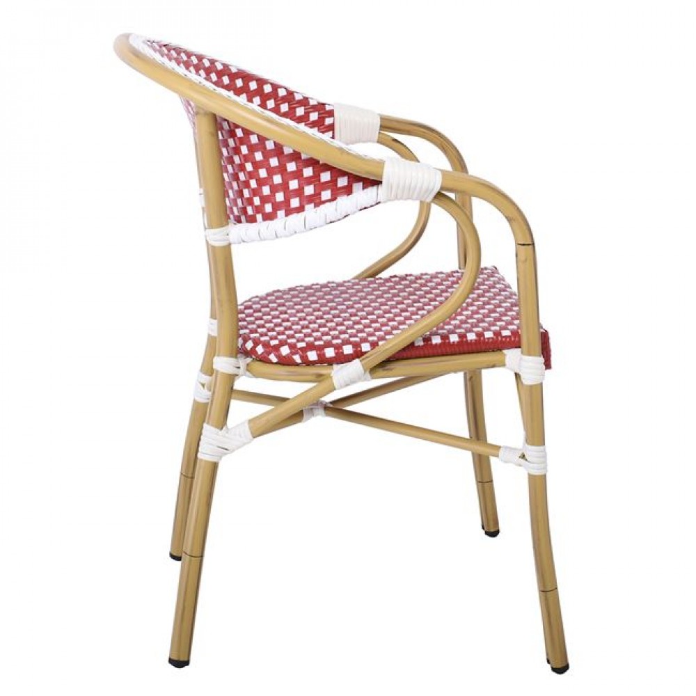 Πολυθρόνα "PARIS" από αλουμινίου/wicker σε χρώμα φυσικό/κόκκινο 57x59x84