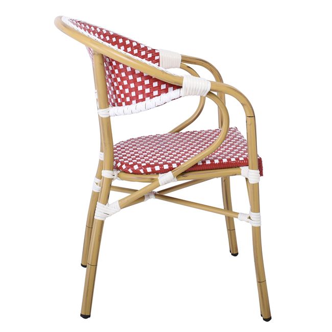 Πολυθρόνα "PARIS" από αλουμινίου/wicker σε χρώμα φυσικό/κόκκινο 57x59x84