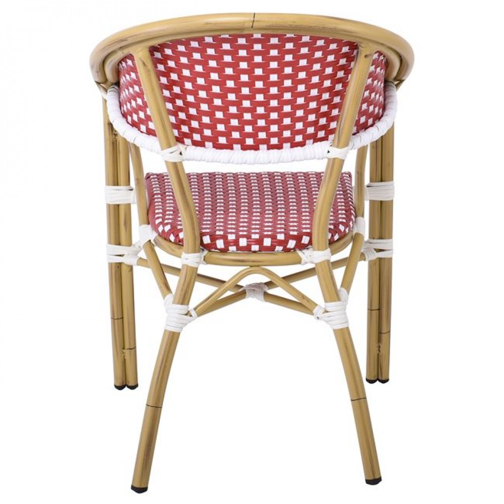 Πολυθρόνα "PARIS" από αλουμινίου/wicker σε χρώμα φυσικό/κόκκινο 57x59x84