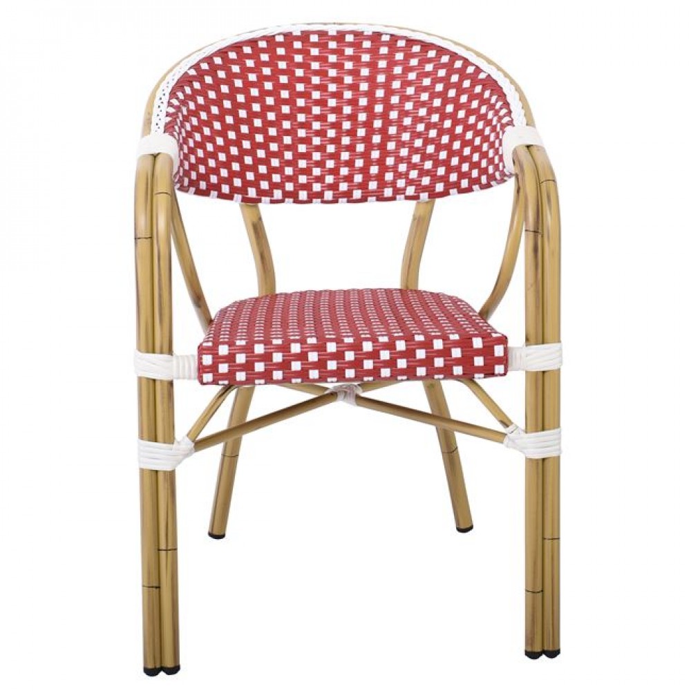Πολυθρόνα "PARIS" από αλουμινίου/wicker σε χρώμα φυσικό/κόκκινο 57x59x84