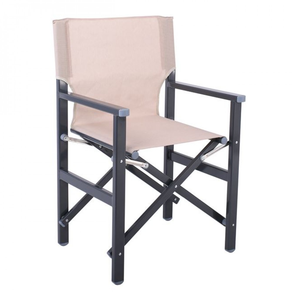 Πολυθρόνα σκηνοθέτη από αλουμίνιο/textilene σε ανθρακί/μπεζ χρώμα 55x46x88