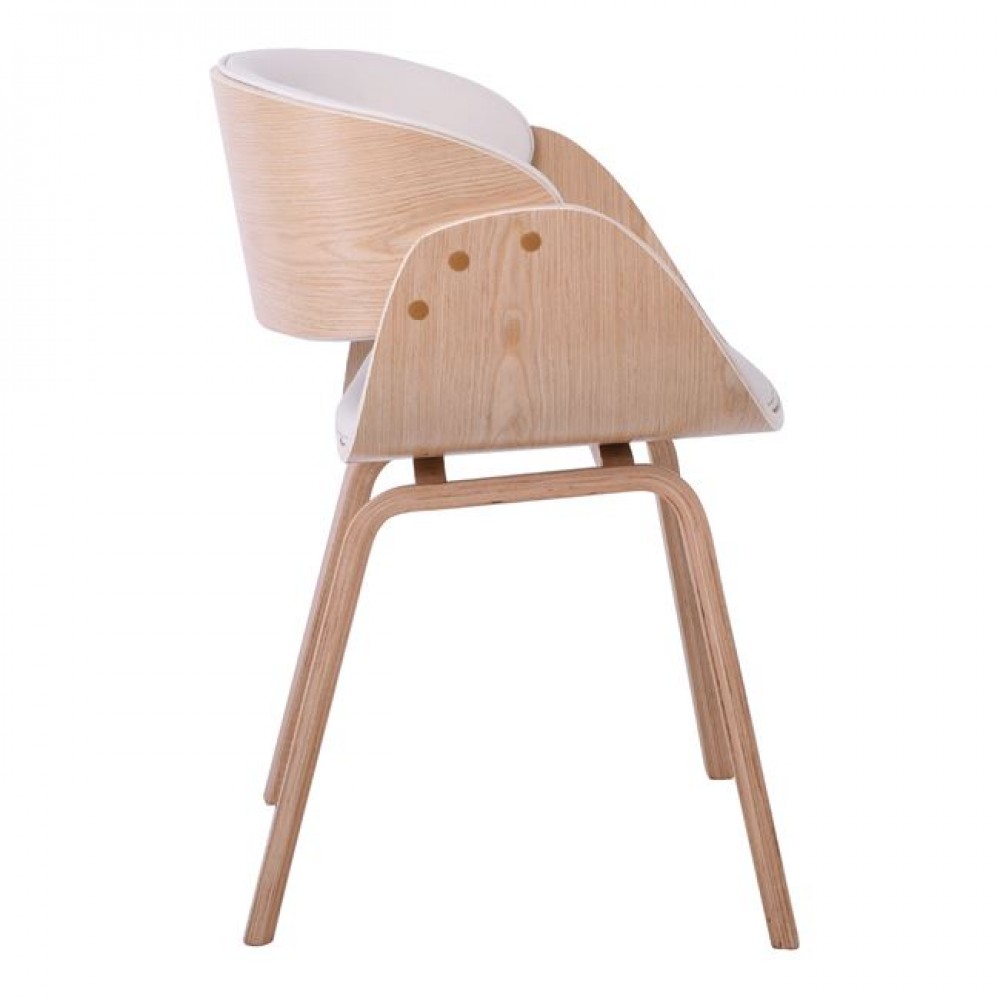 Πολυθρόνα "JOY-W" από ξύλο/PU σε χρώμα φυσικό/λευκό 57x55x80